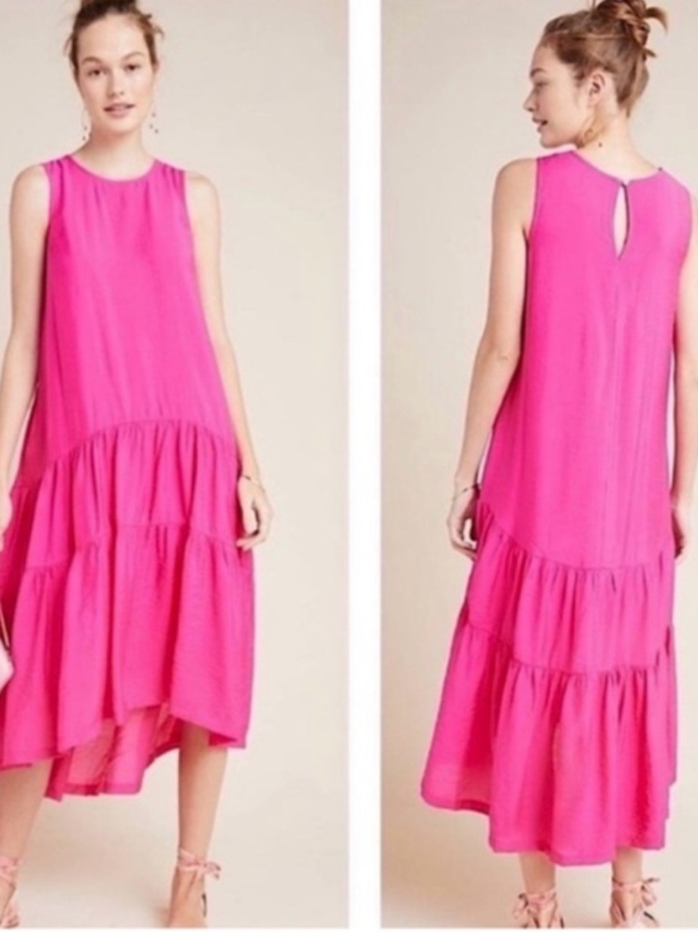 Anthropologie Hot Pink Sleeveless Tiered High-Low Dress